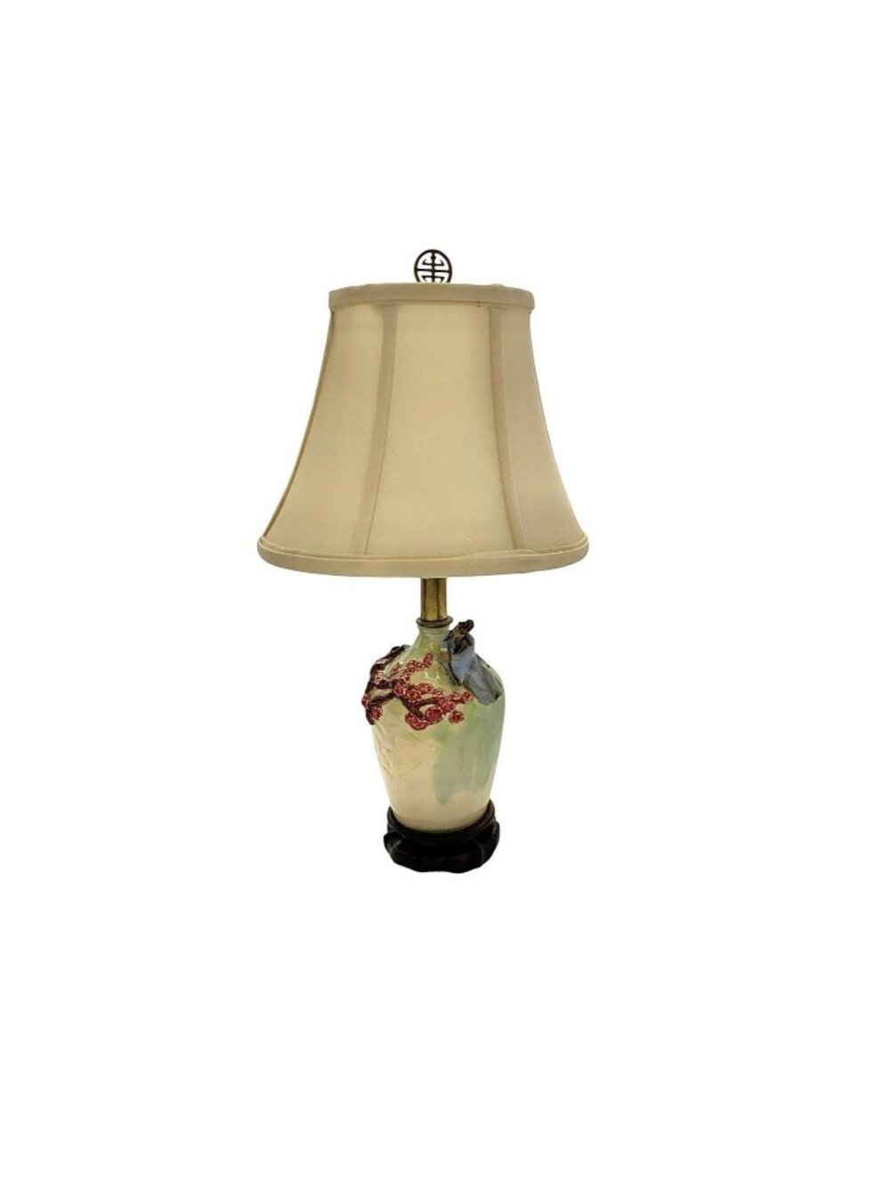 Lamp Porcelain Oriental Figure with Plum Blossom Folk Art Design Vintage Decor